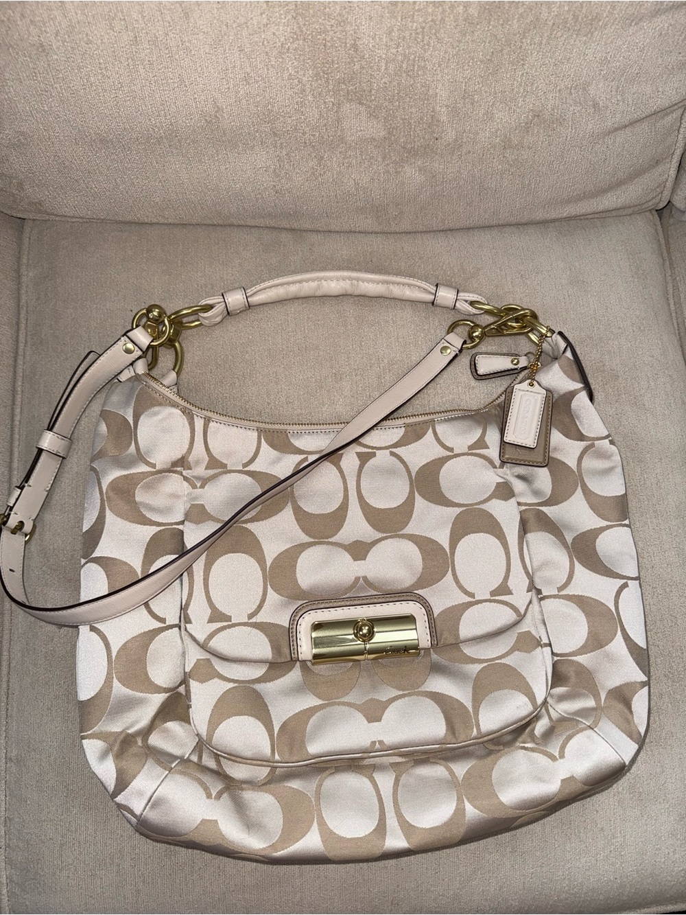 Coach Kristin Beige & Cream Signature Hobo Shoulder Bag